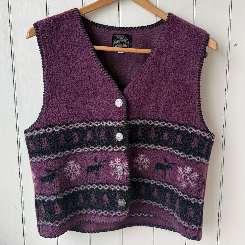Alps Vintage Purple Western Moose Patterned Vest